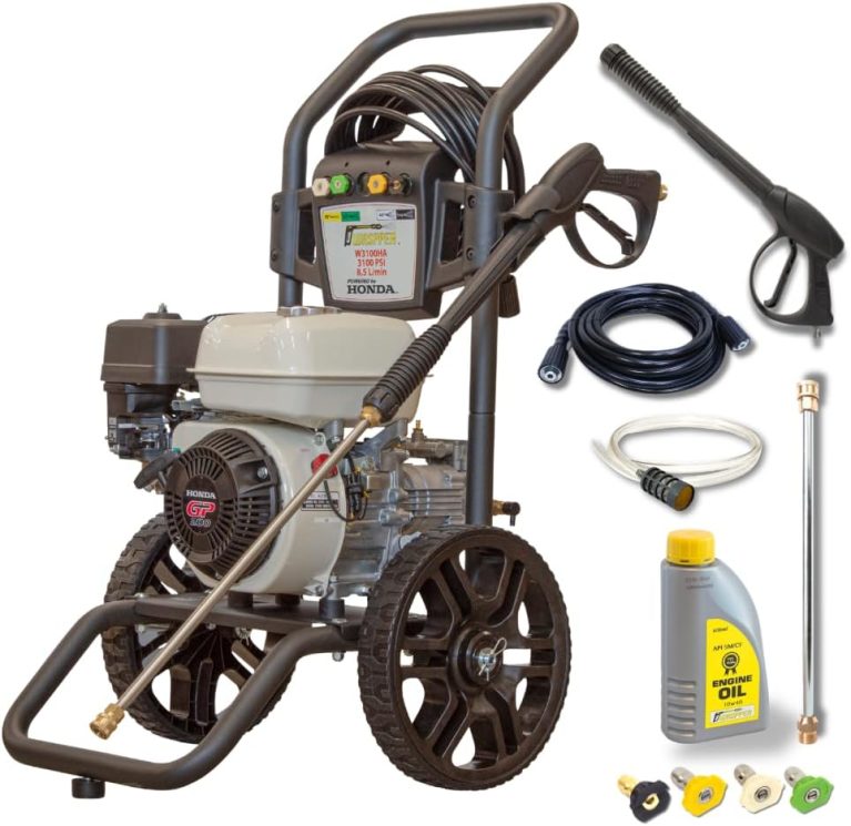Nettoyeur Haute Pression Thermique 3100 PSI (213 Bar), Moteur Honda GP200 196cc 5,5 HP, 8,5 L/Min, Cadre Acier, Tuyau 7,5 m, 4 Buses, WASPPER W3100HA